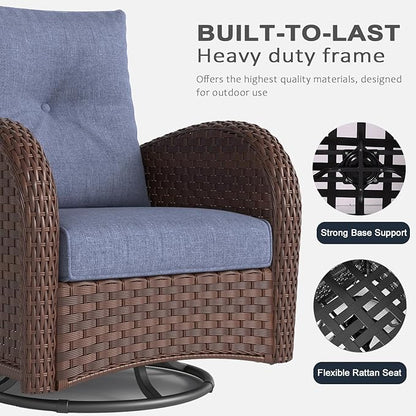 LayinSun 6 Pieces Outdoor Patio Furniture Set, Rattan Wicker Sectional Swivel Rocker Chairs Sets
