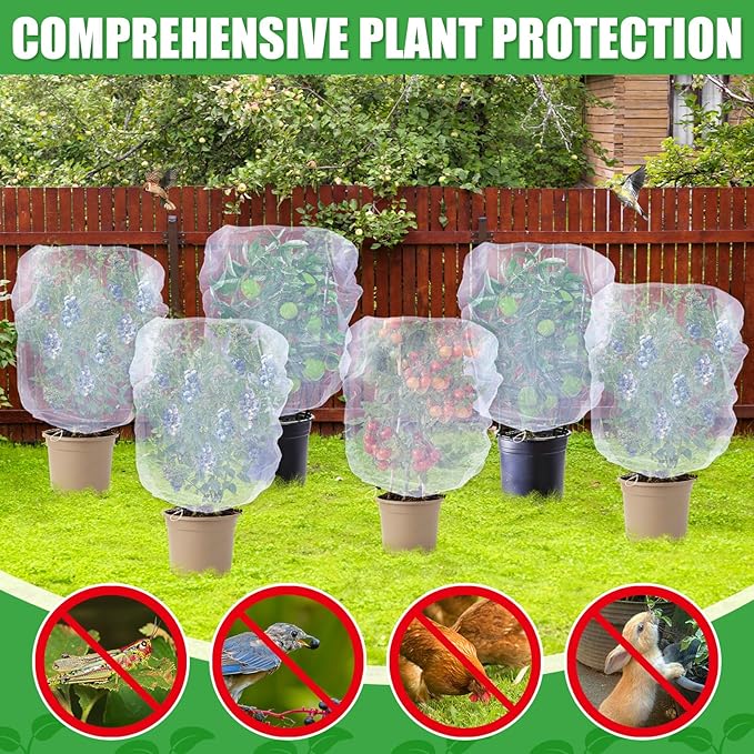 6 Pack Insect Bird Netting Cover - 3.3x2.6FT Garden Netting Blueberry Bushes Plant Covers with Drawstring, Fine Mesh Fruit Tree Net for Protecting Plants from Barrier Squirrel Deer
