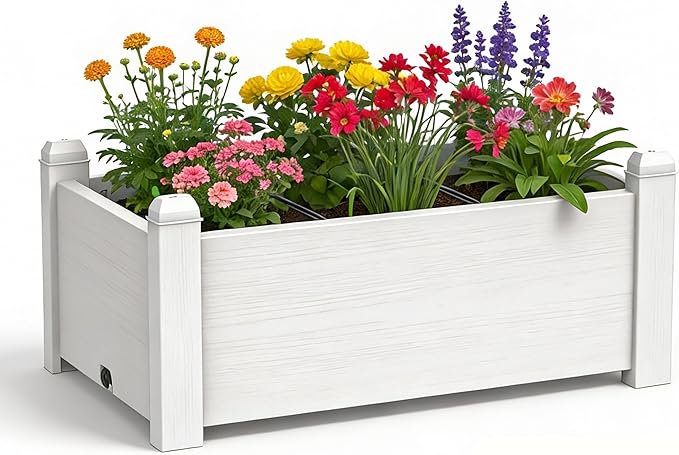 Elevated Raised Garden Bed, 14 Gallon Outdoor Large Resin Patio Planter Box Stand Divisible with Drain Plug, Water Monitor for Plants Vegetables Flowers Fruits (Ashen)