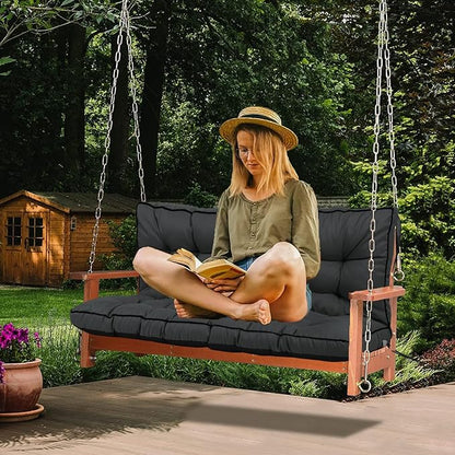Swing Replacement Cushions with Backrest, 2 or 3 Seater Waterproof Non-Slip Overstuffed Swing Pad, Indoor/Outdoor Bench Cushion for Porch Chair Swings Garden Furniture (Dark grey, 40 * 63 in)