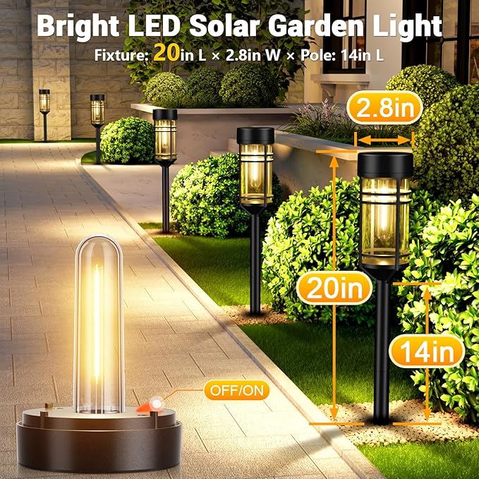 Amzarp 12 Pack Solar Garden Lights, Bright LED Solar Pathway Lights Outdoor IP65 Waterproof Rugged Shatterproof Auto On/Off for Landscape Garden Yard Walkway Driveway Lawn Lighting (3000K Warm White)