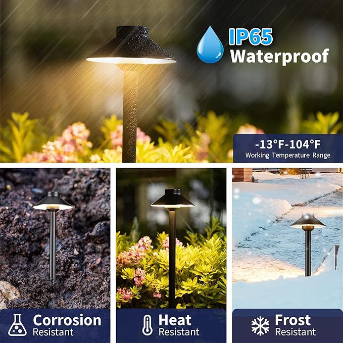 Gardenreet Low Voltage Landscape Lighting Brass, 12v Pathway Lights Waterproof, Hard Wired Path Light Outdoor, Black for Exterior Area Patio House with 3W 270LM 4000K Neutral White G4 Bulb (12 Pack)