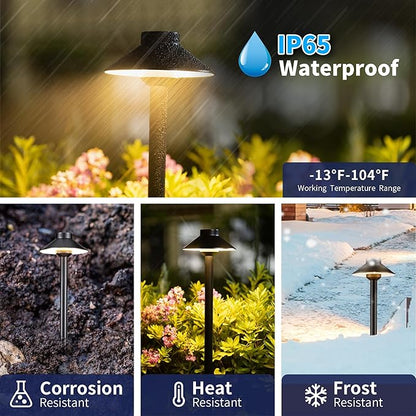 Gardenreet Low Voltage Landscape Lighting Brass, 12v Pathway Lights Waterproof, Hard Wired Path Light Outdoor, Black for Exterior Area Patio House with 3W 270LM 4000K Neutral White G4 Bulb (12 Pack)