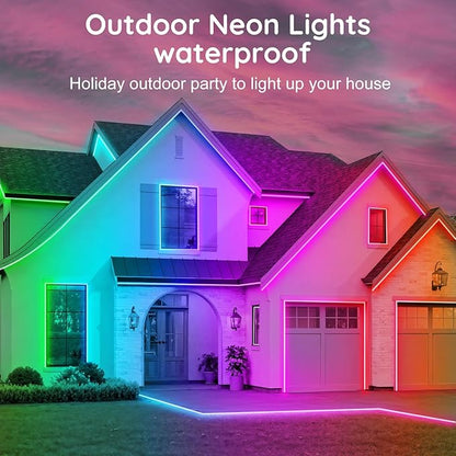 RCUICA 16.4FT LED Neon Rope Lights Waterproof with Smart App Control Remote,DIY Scene Modes,Music Sync hronization,Eaves Lights for Garden Decor,Deck,Christmas