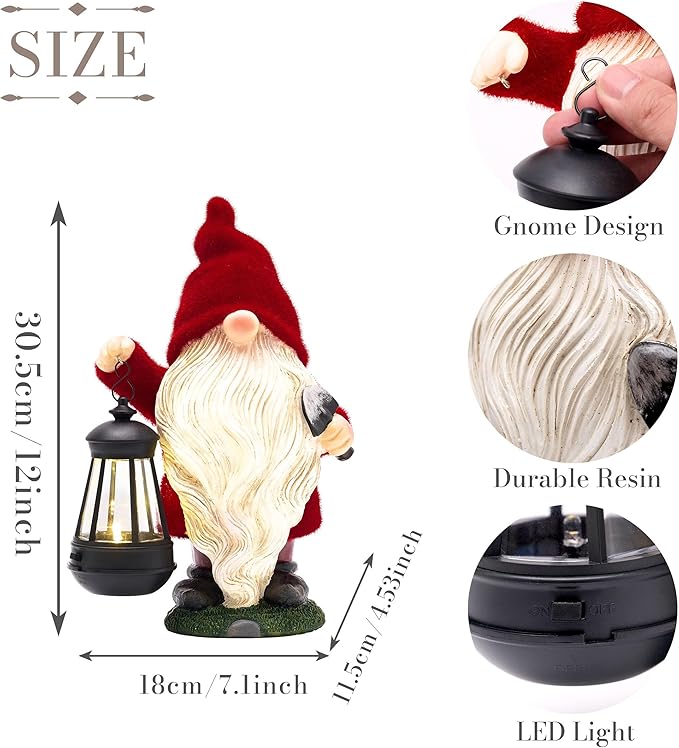 TERESA'S COLLECTIONS Christmas Decorations,Christmas Gnomes Holding Lantern with Solar Light, Waterproof Resin Xmas Decorations Outdoor, Xmas Gifts Outdoor/Indoor,12"