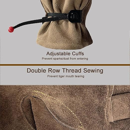 Leather Work Gloves for Women with Cotton Lining, Thorn Proof Gardening Gloves for TIG/MIG Welding, Construction (coffee, Large)