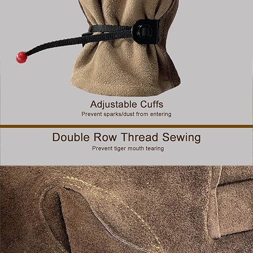 Leather Work Gloves for Women with Cotton Lining, Thorn Proof Gardening Gloves for TIG/MIG Welding, Construction (coffee, Medium)