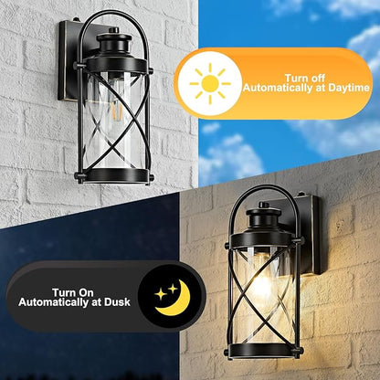 Dusk to Dawn Outdoor Wall Lights Fixtures, Waterproof Exterior Lighting Fixtures with Photocell Sensor,Vintage Black-Bronze Metal Cage Lantern Outside Lights for Porch Patio House Garage（2 Pack）