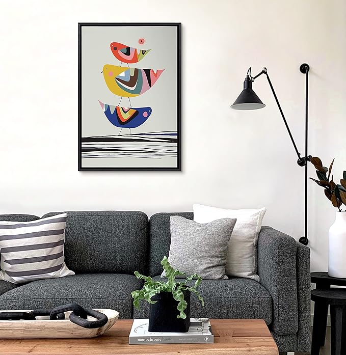 Kate and Laurel Sylvie The Family Tree Framed Canvas Wall Art by Rachel Lee of My Dream Wall, 23x33 Black, Colorful Animal Art for Wall