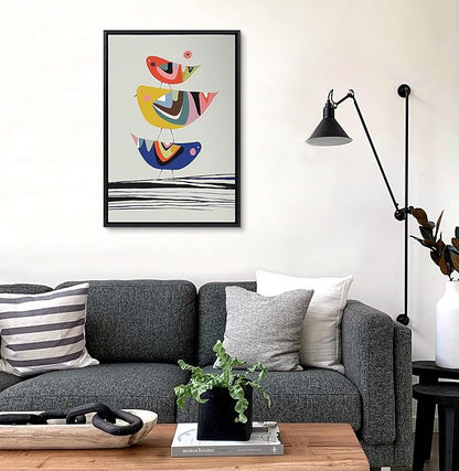 Kate and Laurel Sylvie The Family Tree Framed Canvas Wall Art by Rachel Lee of My Dream Wall, 23x33 Black, Colorful Animal Art for Wall