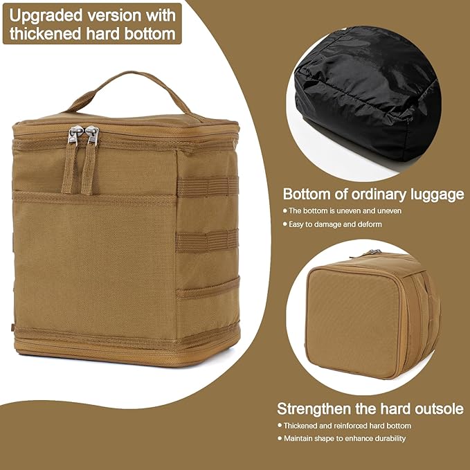 Tactical Camping Storage Bag, Utility Camping Tote Kitchen Organizer Storage Box, Trunk Organizer with Shoulder Strap,Outdoor Garden Tool Bag for Camping, Travel, Picnic (02-khaki)