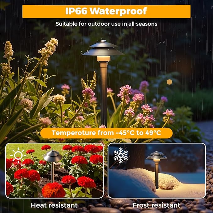 Gardencoin Solid Brass Low Voltage Landscape Pathway Lights (6'' Shade, 19'' Tall), 12V LED Heavy Duty Path Lighting Outdoor Wired, Waterproof Antique Bronze Walkway Light Without G4 Bulb, 4 Pack