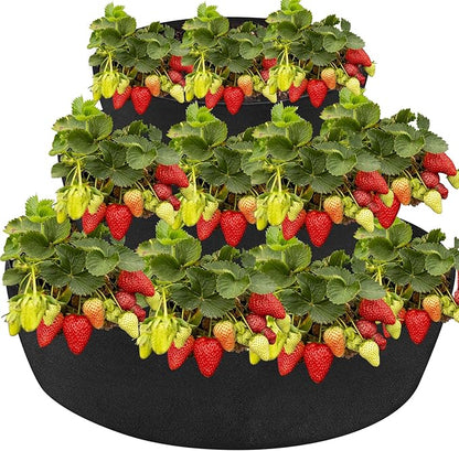 Wenfan 3 Tiered Strawberry Planter Non-Woven Fabric Raised Garden Bed Stackable Strawberry Planter Bag Felt Raised Container for Growing Vegetables Herb Plant, 8 Inch Deep, Round