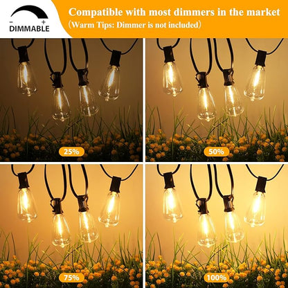 Brightever Outdoor String Lights 150FT, Patio Lights with 75+2 Dimmable ST38 Shatterproof LED Bulbs, Vintage Edison String Lights for Outside, Waterproof Bistro Lights for Halloween Backyard 2700K