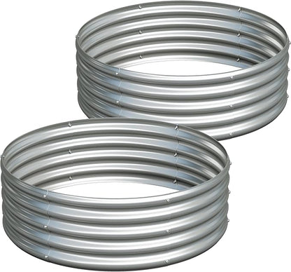 2PCS 3x3x1ft Galvanized Raised Garden Bed Kit-Round Garden Bed Outdoor Planter Box for Vegetables,Flowers,Herbs,Easy Assembly,Silver