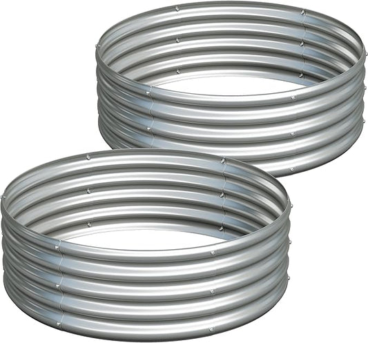 2PCS 3x3x1ft Galvanized Raised Garden Bed Kit-Round Garden Bed Outdoor Planter Box for Vegetables,Flowers,Herbs,Easy Assembly,Silver
