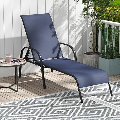 Giantex Patio Lounge Chair, Outdoor Chaise Lounge with 5 Adjustable Backrest, Sturdy Steel Frame, Sunbathing Recliner, Tanning Chair for Beach, Outside, Yard, Balcony, Pool Chairs, Navy