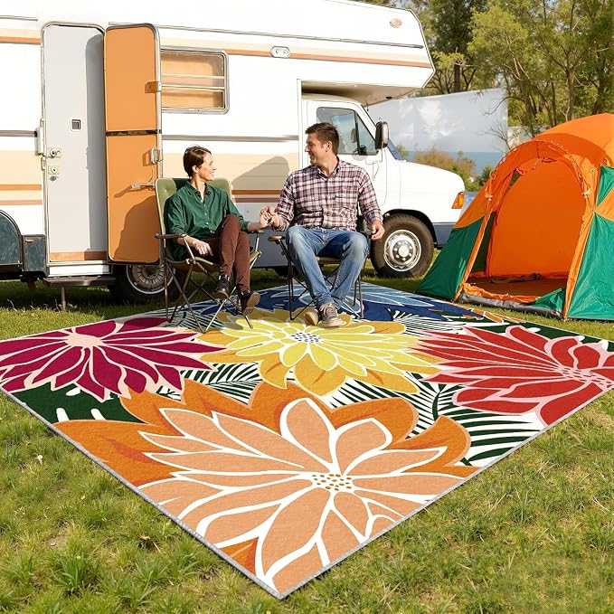 ZonLi Colorful Outdoor Rug 5x8Ft Waterproof Multicolored Indoor Area Rug Washable Outdoor Patio Rugs Tropical Floral Non Slip Outdoor Carpet for Living Room, Pool,Backyard,Deck,Camping