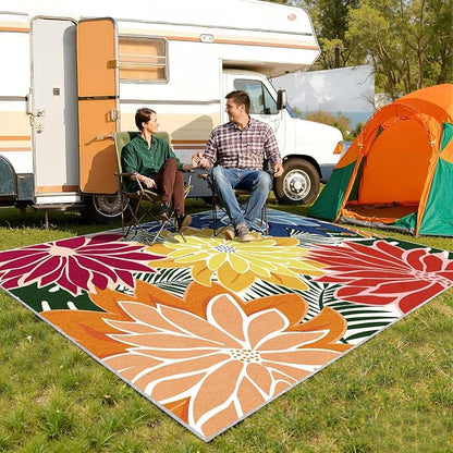 ZonLi Colorful Outdoor Rug 9x12Ft Waterproof Multicolored Indoor Area Rug Washable Outdoor Patio Rugs Tropical Floral Non Slip Outdoor Carpet for Living Room, Pool,Backyard,Deck,Camping