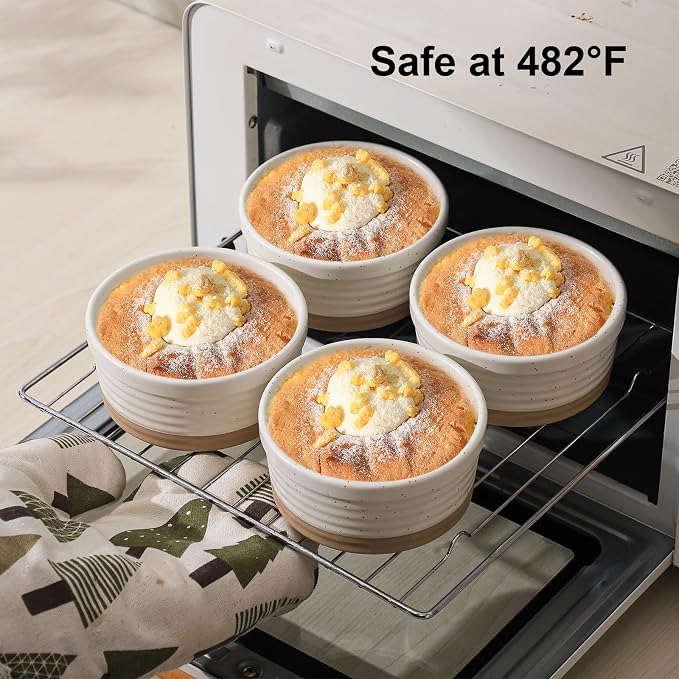 Frewinky Ceramic Ramekins 8 oz Set of 6 for Creme Brulee and Custard Cups | Six 8 oz ceramic ramekins for creme brulee, souffle, custard, pudding and desserts