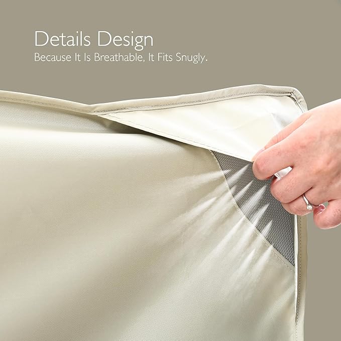Rectangular Patio Furniture Cover with Zipper, Heavy-Duty Tough Canvas Waterproof Outdoor Dining Table and Chairs General Purpose Patio Table Cover (Beige, 72''x72''x28'')