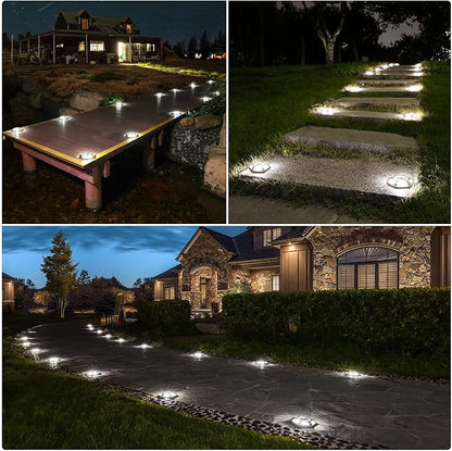 VOLISUN Solar Deck Lights Driveway Dock Lights, 12-Pack Waterproof Outdoor LED Aluminum Dock Lighting Warning Step Light for Driveway Sidewalk Garden Pathway Yard(Warm White+White,2 Colors in 1)