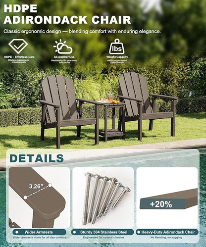 Adirondack Chair Set of 6, All Weather HDPE Fire Pit Chairs, Oversized Plastic Adirondack Chair for Outdoor, Balcony, Deck, Backyard, Patio, Garden, Poolside, Lawn Brown