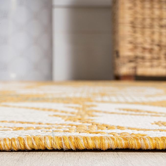 JONATHAN Y Floral Textured Weave Indoor Outdoor Round Area Rug 5 Ft Yellow/Cream, Zinnia Modern for Backyard, Patio, Porch, Easy-Cleaning, High Traffic, Pet-Friendly, Non-Shedding (SMB110G-5R)