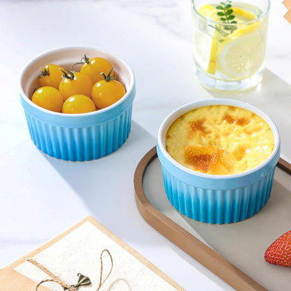 MALACASA Ramekins 8 oz Oven Safe, Large Ceramic Souffle Dishes for Baking & Serving, Stoneware Custard Cups Ramekin for Creme Brulee, Baking Bowls Set of 6, Blue, Series RAMEKIN-DISH