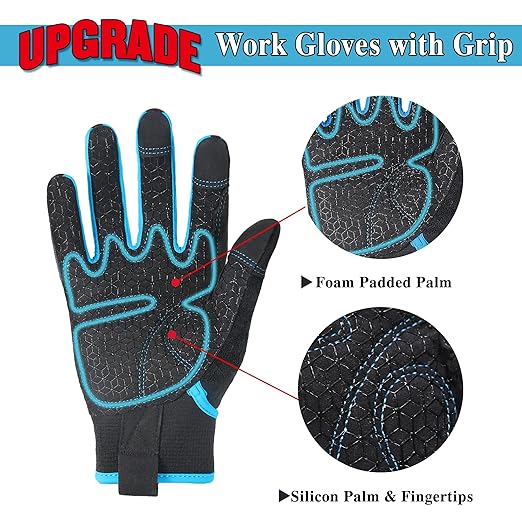 HANDLANDY Grip Work Gloves for Women Men, Safety Utility Yard Working Gloves, Flexible Touch Screen Mechanics Gloves (Grip-upgraded, Large (Pack of 1))