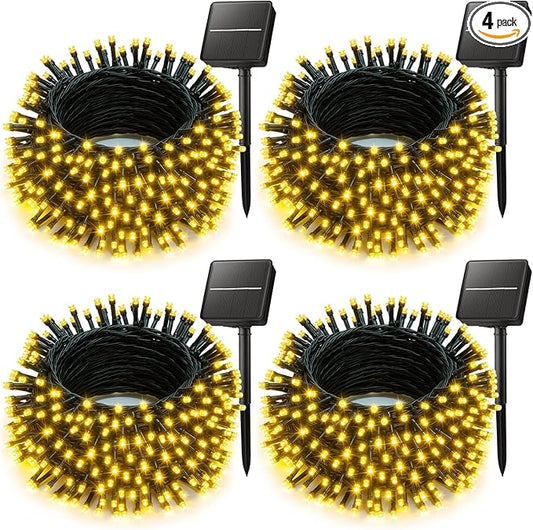 Brightown Solar String Lights Outdoor, 4 Pack Total 160FT 400 LED Solar Powered Lights Waterproof with 8 Modes, Auto On/Off, Patio Lights for Outside Tree Garden Balcony Party Decor (Warm White)