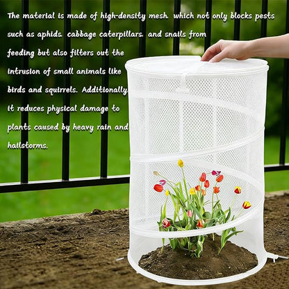 4 Pcs Pop Up Mesh Plant Protectors, 21 x 13 Foldable Garden Cover, Specifically Designed for Outdoor Vegetables, Seedlings & Flowers, Animal Barrier Cloches with Stakes (White)