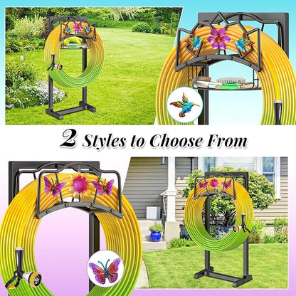 Garden Hose Holder, Heavy Duty Metal Water Hose Holders Stand with 4 Spikes, Freestanding Outdoor Water Pipe Storage Rack Hanger 150ft for Outside Yard Lawn Decor