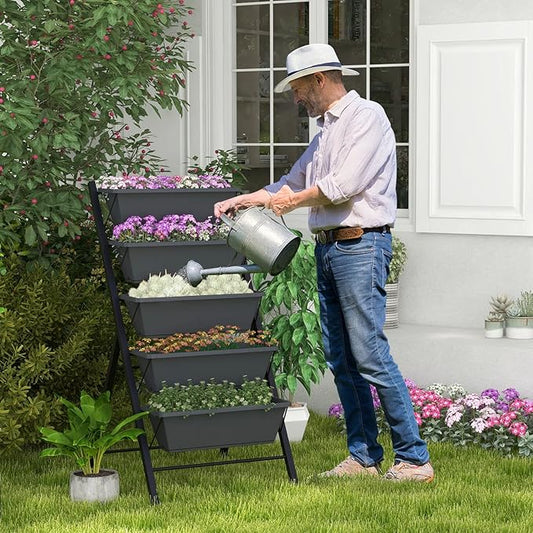 Vertical Garden Bed with Wheels, 5 Tier Raised Garden Bed w/Removable Planter Boxes, Lockable Wheels, Drainage Holes, Rolling Vertical Planter for Herb Vegetable Flower, Outdoor Patio Balcony
