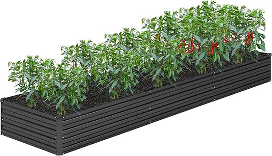 DIIYIV 12x2x1FT Galvanized Raised Garden Bed Kit,Vegetable Boxes-Rectangle Metal Flower Box,Large Planter Raised Beds Outdoor Garden for Planting,Fruit,Herb-Black