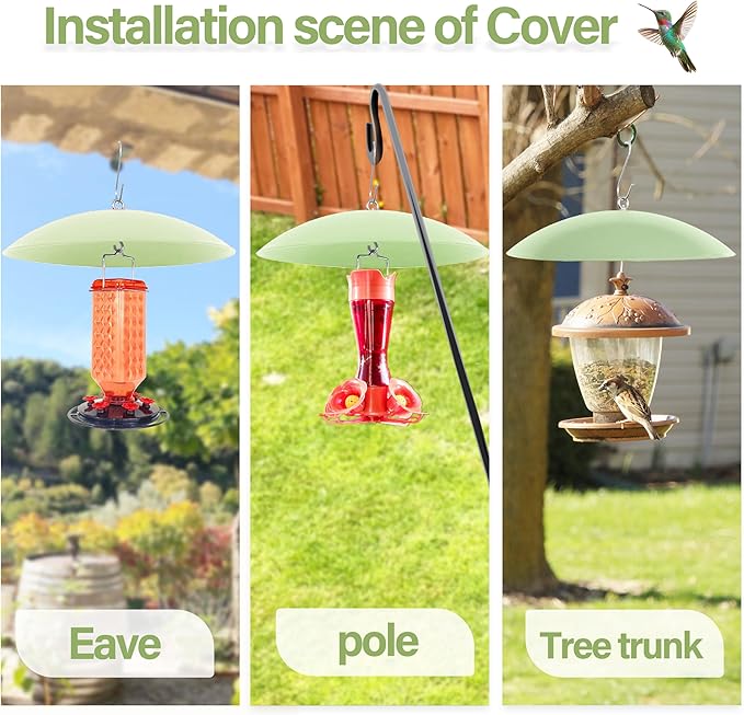 13" Bird Feeder Rain Guard, Hummingbird Feeders Shade Dome Cover, Hanging Baffle for Bird Feeder Pole,Smart Birds Feeder's Umbrella(Light Green),2 Pack