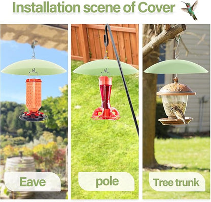 13" Bird Feeder Rain Guard, Hummingbird Feeders Shade Dome Cover, Hanging Baffle for Bird Feeder Pole,Smart Birds Feeder's Umbrella(Light Green),2 Pack