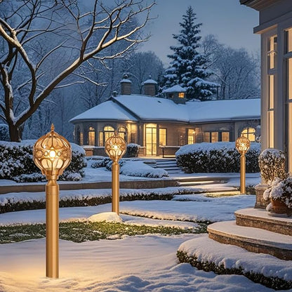Globe Outdoor Post Light for Lawn Garden Patio, Brass Sphere Outside Pole Light Fixtures Waterproof Aluminum Lamp Post Light, Pier Mount Outdoor Lighting for 3" Pole Fence Deck, 1 Pack
