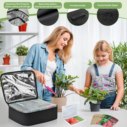 Boczif 26 Slots Seed Storage Organizer Box with Insulated Bag Seed Envelopes Bag and Label Stickers, Garden Seed Container for Seed Packets, Plant, Flower, Vegetable Seeds