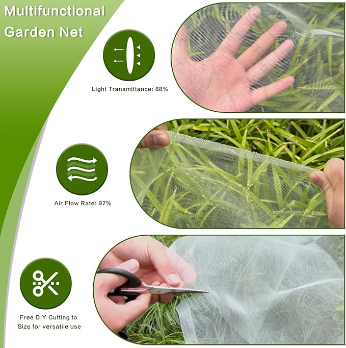 Garden Netting & Plant Netting, 4'x10' Fine Mesh Plant Protection Barrier, Garden Net Covers for Raised Beds, Mesh Fencing & Tree Net Bags, Protect Vegetables, Fruits, Plants & Flowers