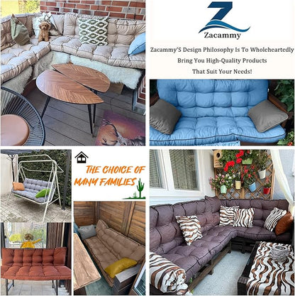 Swing Replacement Seat Cushions, 2-3 Seater Bench Cushions for Outdoor Furnitur with Backrest, Garden Recliner Seat Cushions Waterproof Sofa Pads (Khaki, 70.8x40in)