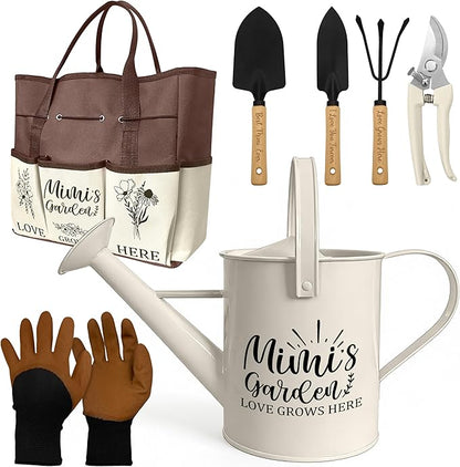 Mimi Gifts, Garden Kit Gifts for Mimi Mothers Day from Grandkids Gardening Tools and Durable Garden Tools Organizer Tote, Ideal Gardening Set for Women on Plant Lover Birthday Present Brown