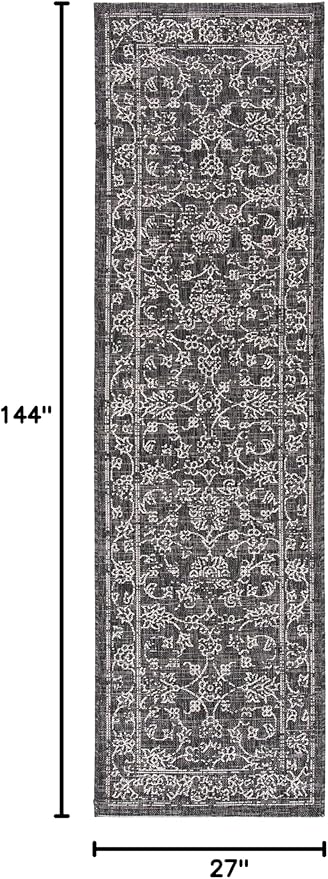 SAFAVIEH Washable Rug Outdoor Courtyard Collection - 2'3" x 12' Runner, Black & Ivory, Non-Shedding & Easy Cleaning, Ideal for Patio, Entryway, Mudroom, Hallway, Kitchen (CY8680-36621)