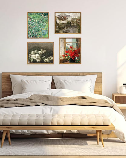 UPWOIGH Vintage Framed Wall Art,12"x16" Country Oil Painting,Belgian Village Canal Print,European City,Rustic Wall Decor,Antique Painting,Moody Autumn Farmhouse Artwork for Living Room Bedroom,1Pack