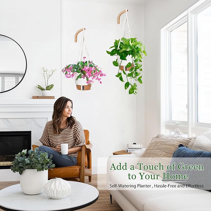10 Inch Hanging Planters for Indoor Plants, 2 Pack Self Watering Hangi   LuxaLeaf