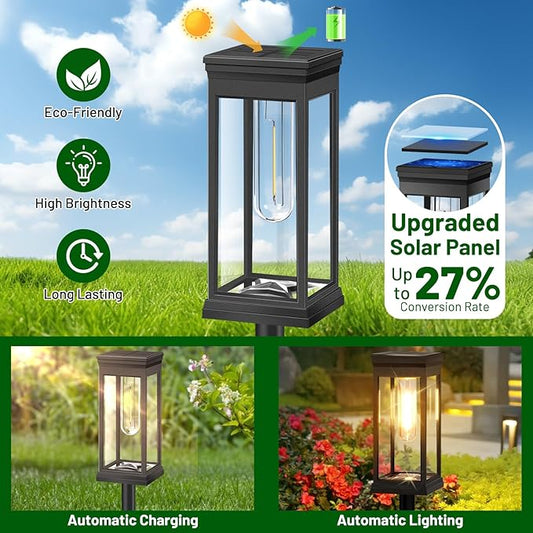 BesLowe Solar Pathway Lights Outdoor, 2-Pack Large LED Solar Light Outdoor Waterproof, Super Bright Outside Lights for Yard, Sun-Powered Landscape Lighting for Garden Walkway, Warm White