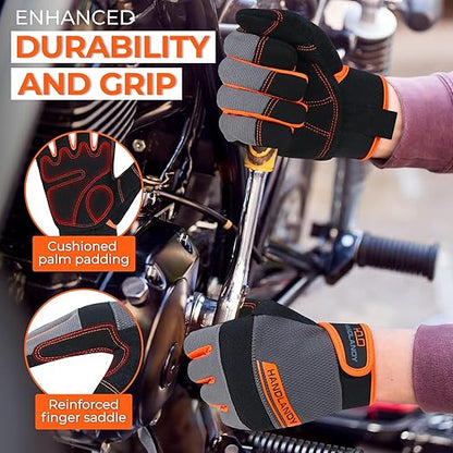 HANDLANDY Work Gloves Mens & Women, Utility Safety Mechanic Working Gloves Touch Screen, Flexible Breathable Yard Work Gloves (2X-Large (Pack of 1), Orange)