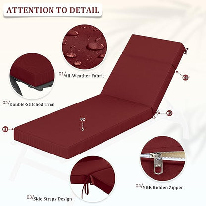 Chaise Lounge Cushions Outdoor, 80" L X 26" W X 4" D Lounge Chair Cushions for Outdoor Furniture, High-Density Foam Outdoor Chaise Cushion-Waterproof Fade-Resistant ThickPatio lounge chair cushion