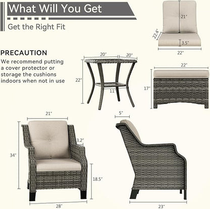 5 Piece Patio Furniture Wicker Conversation Set, 2 Chairs, 2 Ottomans with 1 Side Table, for Outdoors, Backyard, Deck, Beige