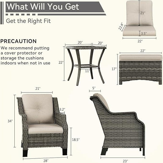 5 Piece Patio Furniture Wicker Conversation Set, 2 Chairs, 2 Ottomans with 1 Side Table, for Outdoors, Backyard, Deck, Beige